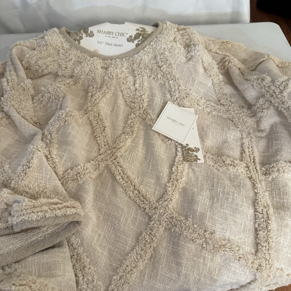 Christmas Tree Skirt Textured Antique White & By Shabby Chic   52" Round NEW